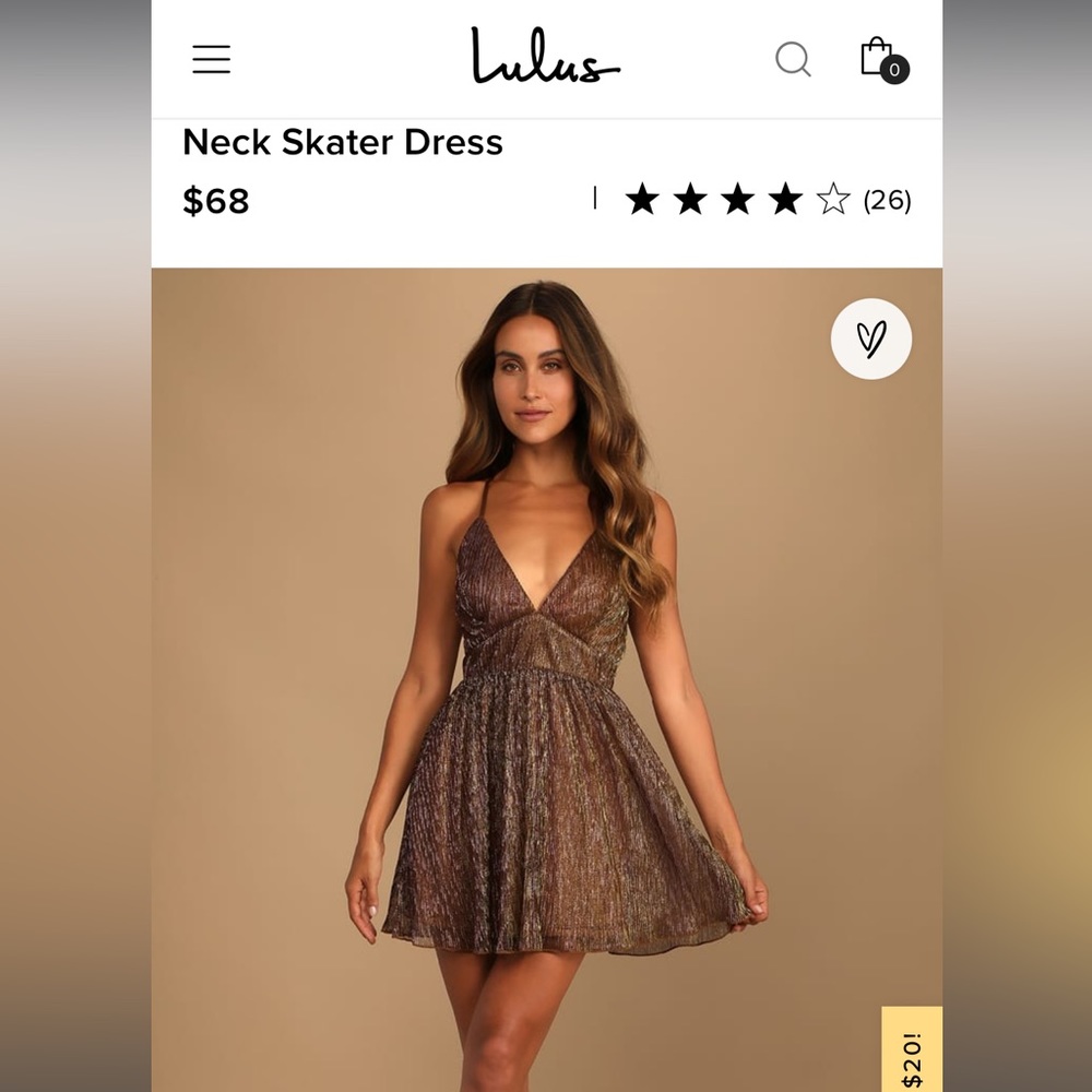 Make Your Acquaintance Gold Metallic V-Neck Skater Dress